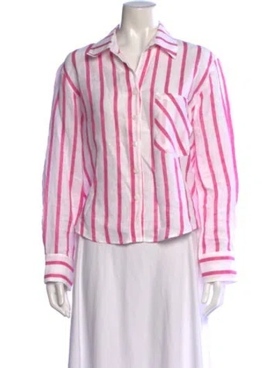 Pre-owned Finley Linen Striped Button-up Top In Pink