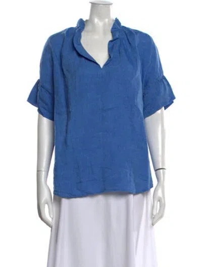 Pre-owned Finley Linen V-neck Top In Blue