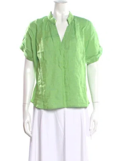 Pre-owned Finley Linen V-neck Top In Green