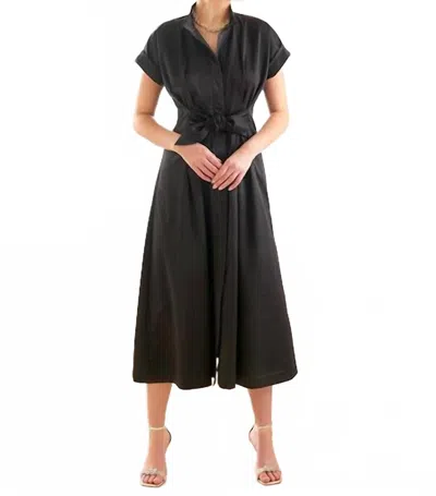 Finley Long Rocky Micro Satin Dress In Black In Blue