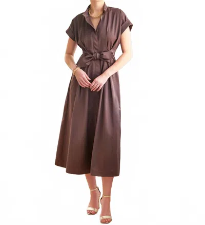 Finley Long Rocky Satin Dress In Chocolate Brown