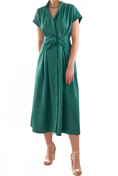 Finley Long Rocky Tie-front Dress In Emerald Green