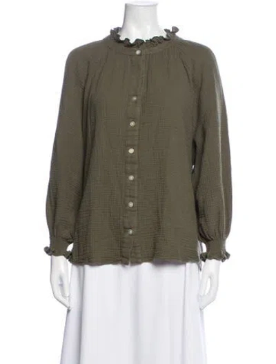 Pre-owned Finley Long Sleeve Blouse In Green