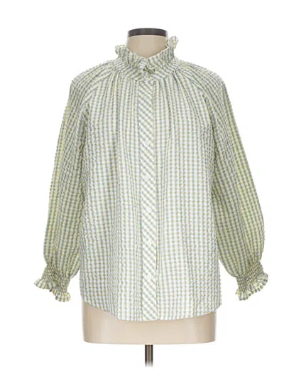 Pre-owned Finley Long Sleeve Blouse In Green