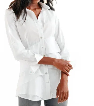 Finley Long Sleeve Button Up Ruffle Top In White