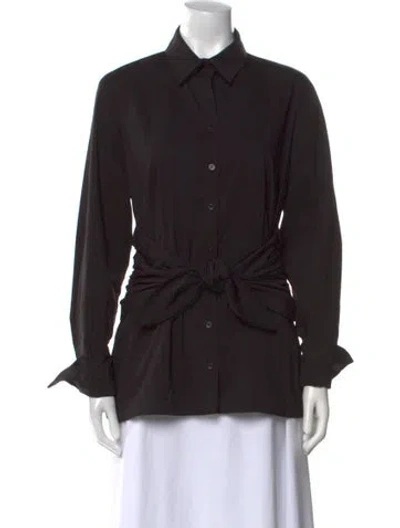 Pre-owned Finley Long Sleeve Button-up Top In Black