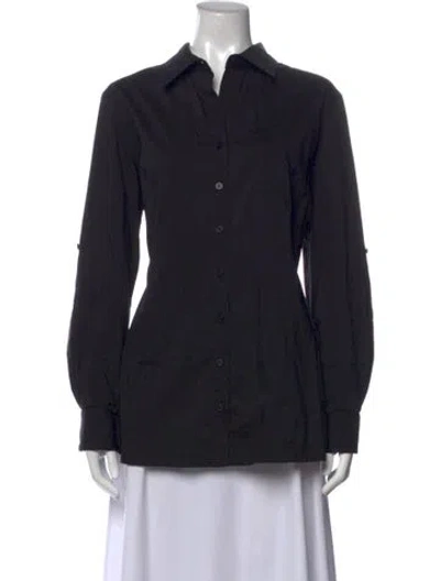Pre-owned Finley Long Sleeve Button-up Top In Black