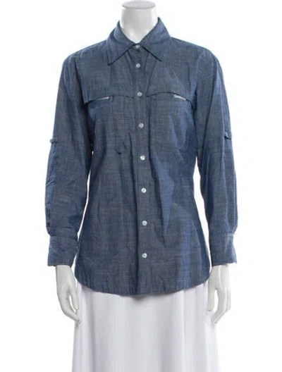 Pre-owned Finley Long Sleeve Button-up Top In Blue