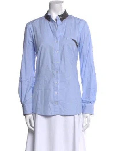 Pre-owned Finley Long Sleeve Button-up Top In Blue