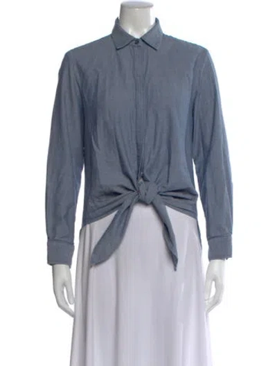 Pre-owned Finley Long Sleeve Button-up Top In Blue
