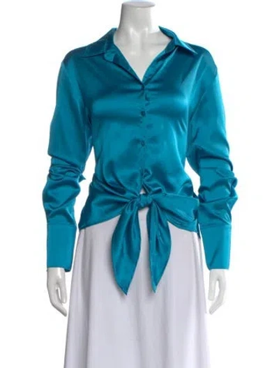 Pre-owned Finley Long Sleeve Button-up Top In Blue