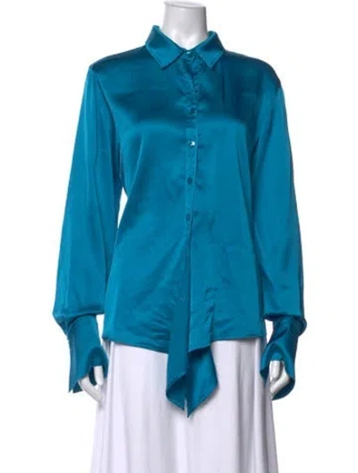 Pre-owned Finley Long Sleeve Button-up Top In Blue