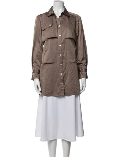 Pre-owned Finley Long Sleeve Button-up Top In Brown