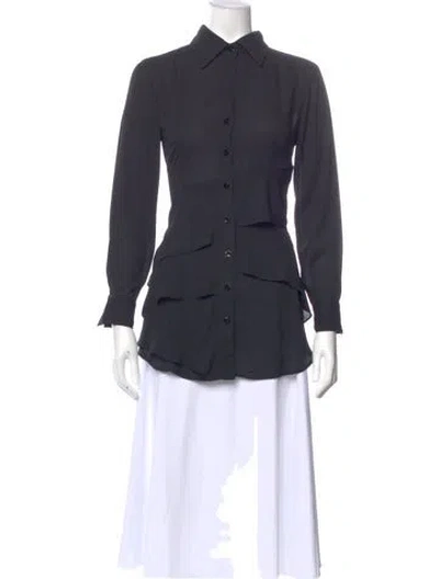 Pre-owned Finley Long Sleeve Button-up Top In Gray