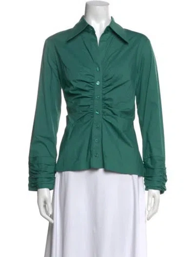 Pre-owned Finley Long Sleeve Button-up Top In Green