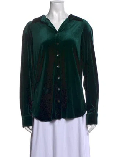 Pre-owned Finley Long Sleeve Button-up Top In Green
