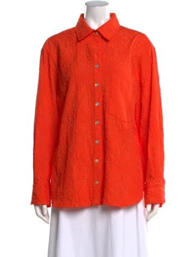 Pre-owned Finley Long Sleeve Button-up Top In Orange