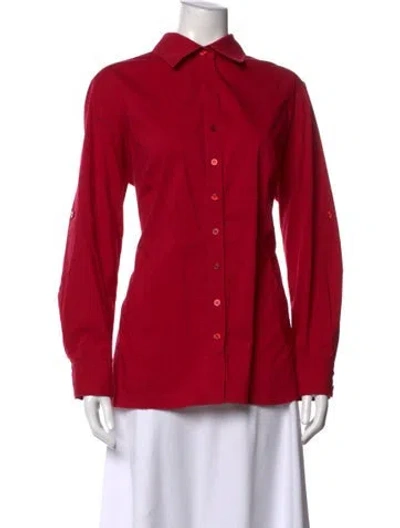 Pre-owned Finley Long Sleeve Button-up Top In Red