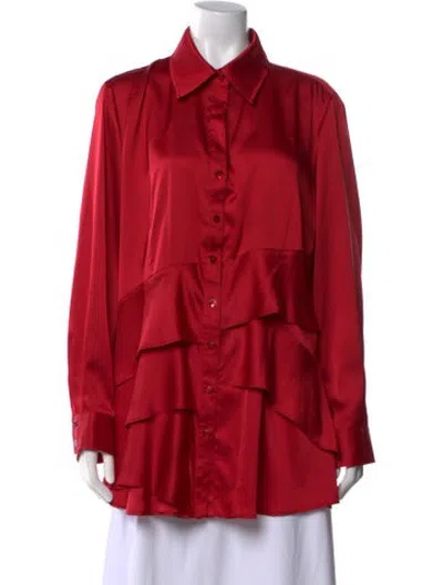 Pre-owned Finley Long Sleeve Button-up Top In Red