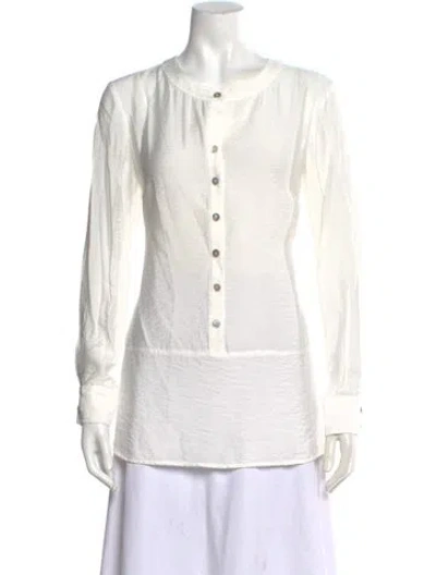 Pre-owned Finley Long Sleeve Button-up Top In White