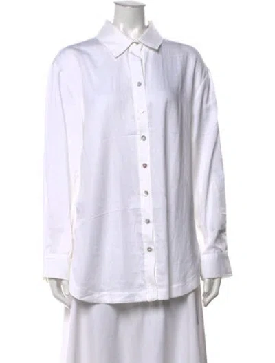 Pre-owned Finley Long Sleeve Button-up Top In White