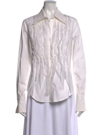 Pre-owned Finley Long Sleeve Button-up Top In White