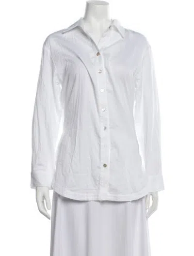 Pre-owned Finley Long Sleeve Button-up Top In White