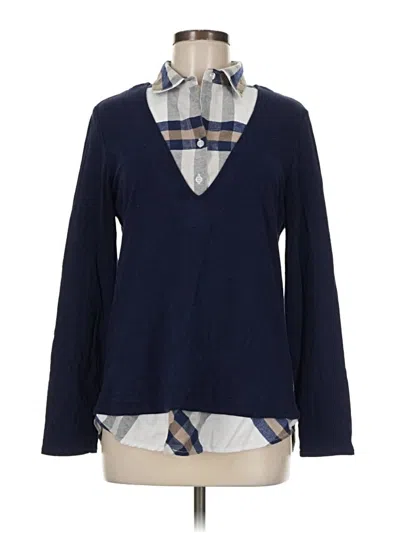 Pre-owned Finley Long Sleeve Top Blue Collared Neckline Tops