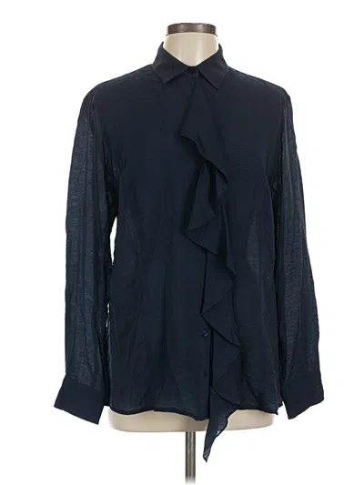 Pre-owned Finley Long Sleeve Top Blue Tie Neck Tops