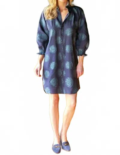 Finley Mallory Medallion Jacquard Shirt Dress In Navy/teal In Blue
