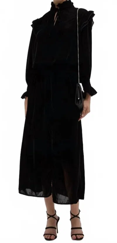 Finley Mary Jane Velvet Smocked Waist Dress In Black