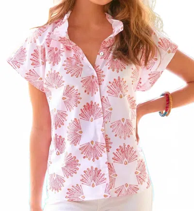 Finley Mended Peacock Print Jenny Top In Coral In Multi