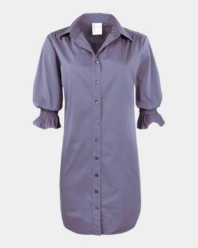 Finley Miller Puff-sleeve Weathercloth Mini Shirtdress In Opal