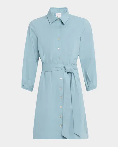 Finley Milo Tie-waist Weathercloth Mini Shirtdress In Blue
