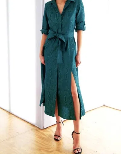 Finley Moire Jacquard Laine Dress In Teal In Green