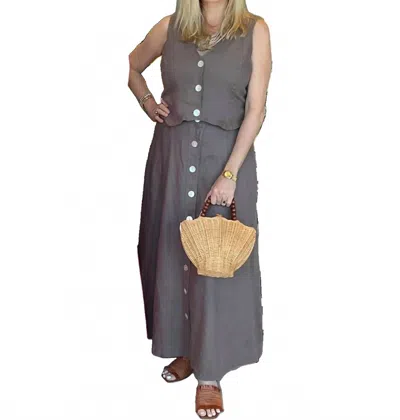 Finley Nicole Button Front Linen Skirt In Mushroom In Gray