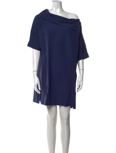 Pre-owned Finley Off-the-shoulder Mini Dress In Blue