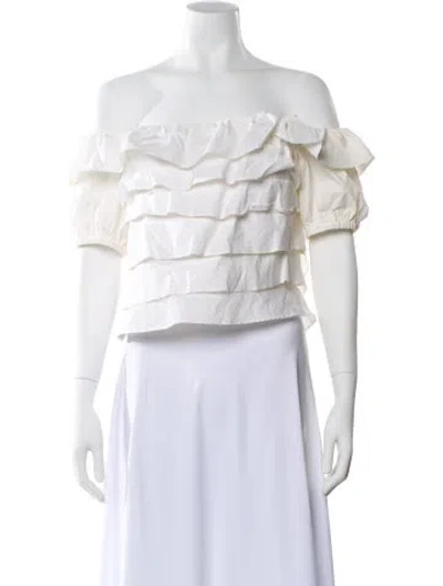 Pre-owned Finley Off-the-shoulder Short Sleeve Blouse In White