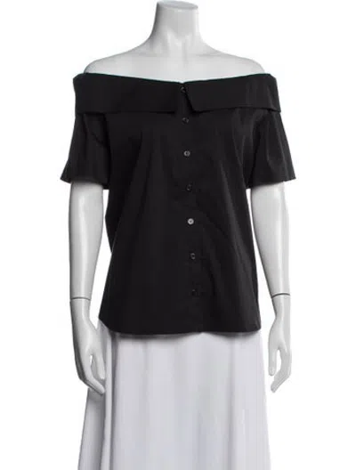 Pre-owned Finley Off-the-shoulder Short Sleeve Button-up Top In Black