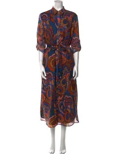 Pre-owned Finley Paisley Print Long Dress In Blue