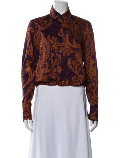 Pre-owned Finley Paisley Print Long Sleeve Blouse W/ Tags In Purple