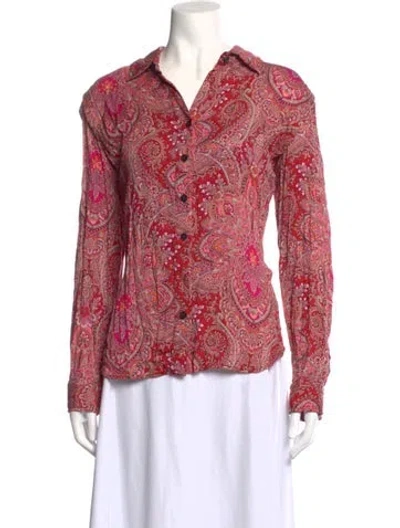 Pre-owned Finley Paisley Print Long Sleeve Button-up Top In Pink