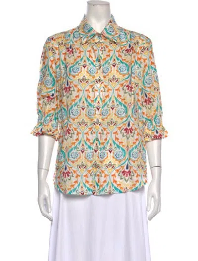 Pre-owned Finley Paisley Print Three-quarter Sleeve Button-up Top In Multicolor