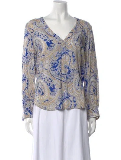 Pre-owned Finley Paisley Print V-neck Blouse In Blue