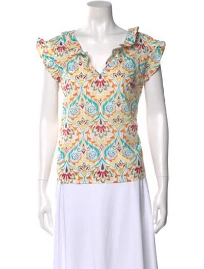 Pre-owned Finley Paisley Print V-neck Blouse W/ Tags In White