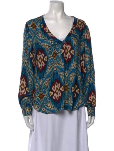 Pre-owned Finley Paisley Print V-neck Top In Blue