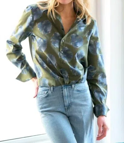 Finley Pansy Watercolor Moxie Shirt In Olive/navy In Green