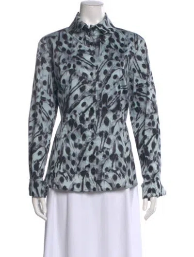 Pre-owned Finley Patterned Long Sleeve Button-up Top In Blue