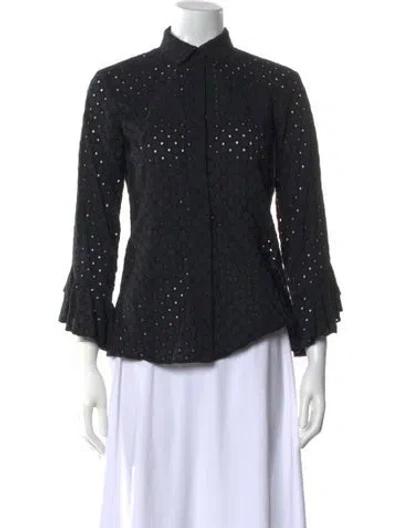 Pre-owned Finley Patterned Three-quarter Sleeve Blouse In Black