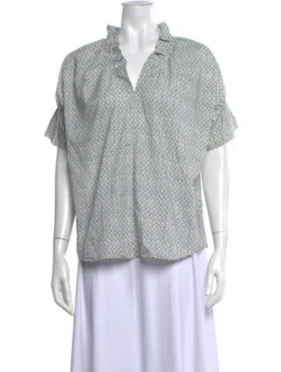 Pre-owned Finley Patterned V-neck Top In Blue